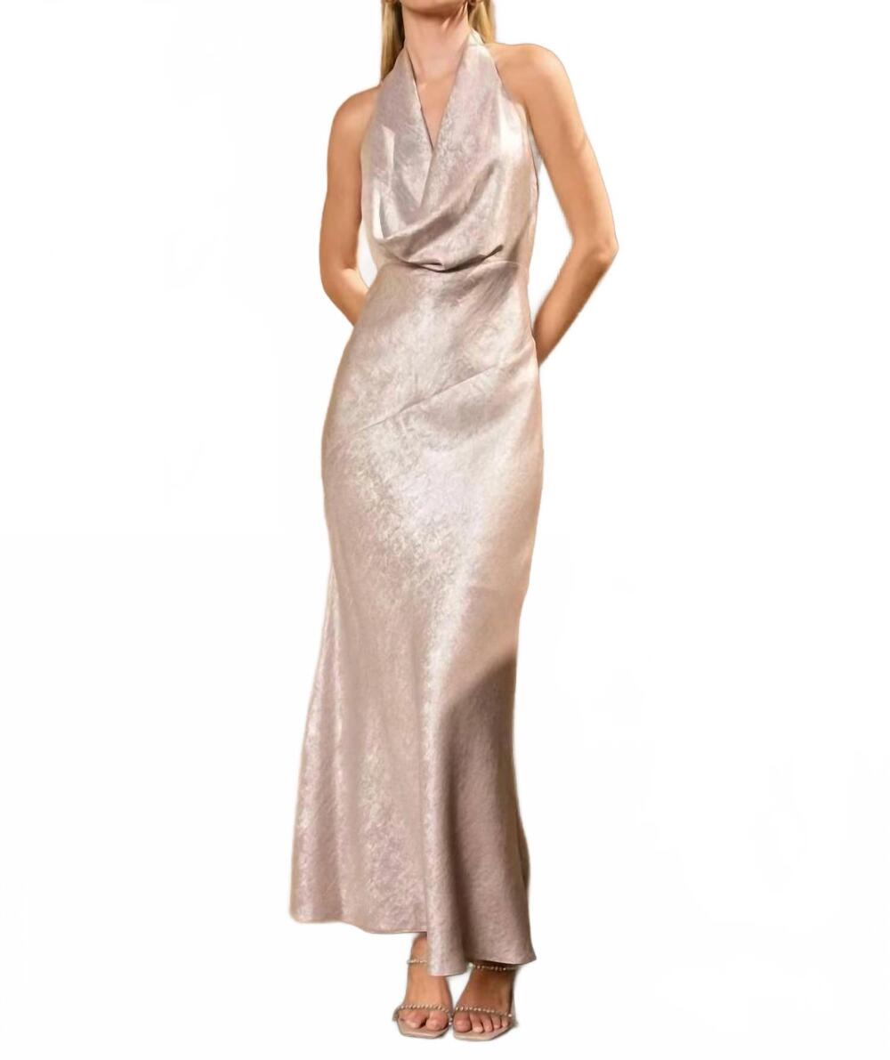 NEW DRESS FORUM too precious luxe metallic foiled satin maxi dress in champagne